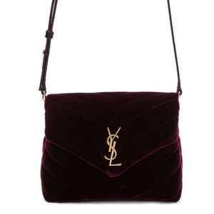 YSL Velvet LouLou Bag with Strap - Burgundy